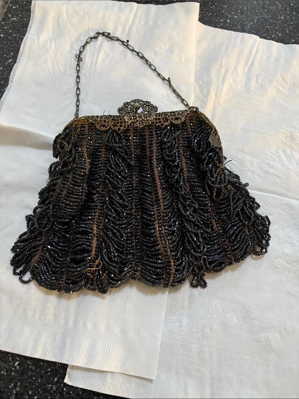 Vintage Black Beaded Evening Bag
